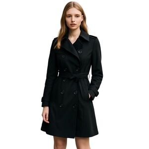 Trench London Fog PM Black Wool Blend Ruffle Hem Coat